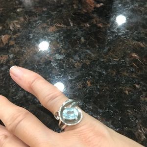 SS Genuine oval blue topaz ring
